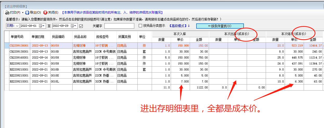 免費(fèi)ERP中進(jìn)出存明細(xì)表的單價為什么全是成本價